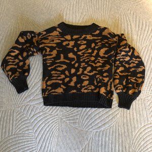 Leopard Pink Lily Balloon Sleeve Sweater GUC super warm size XS